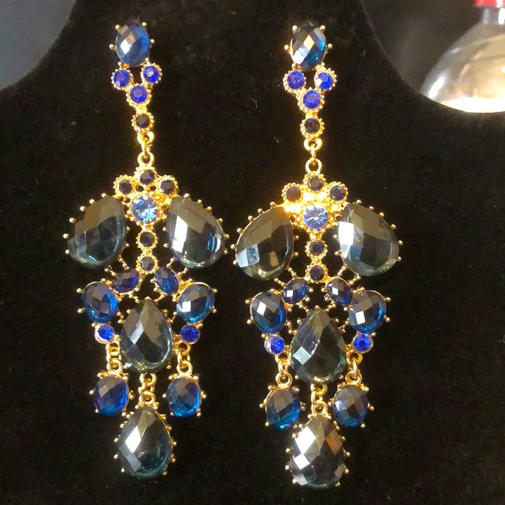 Blue Faux Crystal Chandelier Earrings